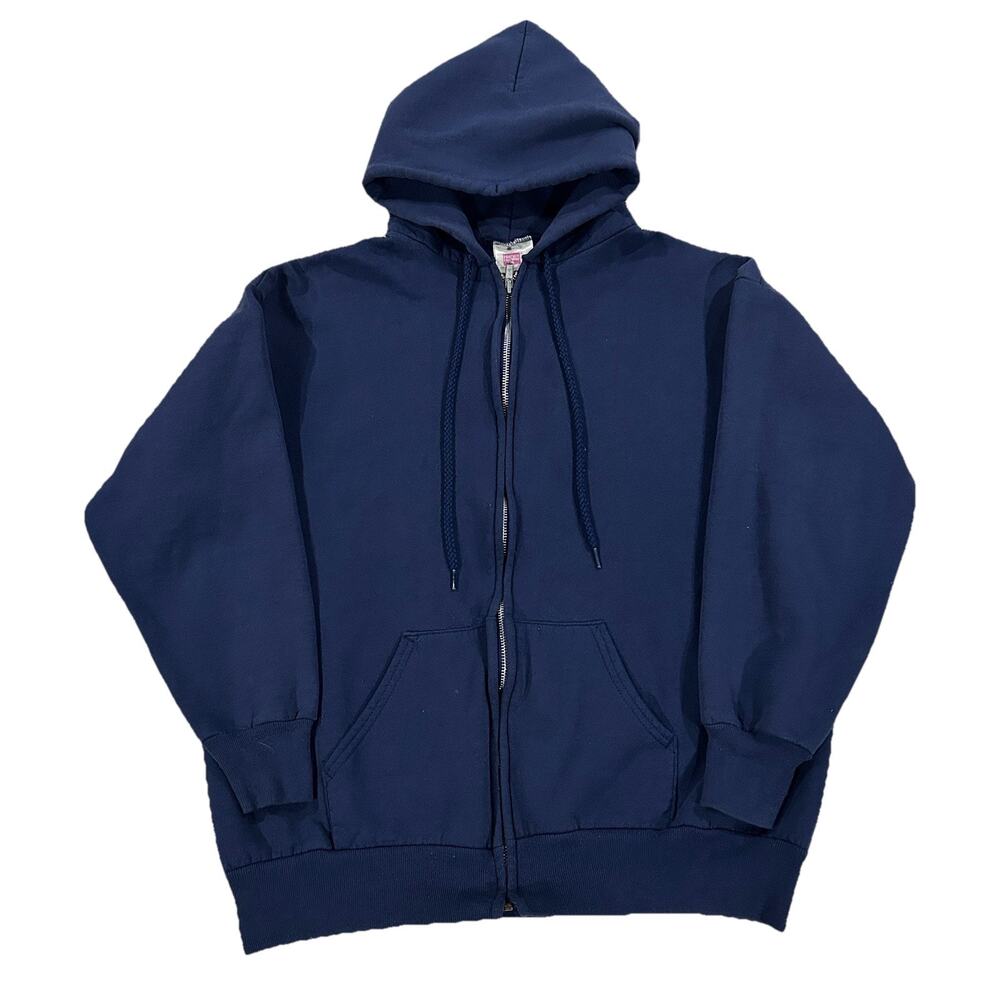 Vintage Hanes Her Way Full Zip Hoodie Size Large Navy Blue Faded Cropped USA